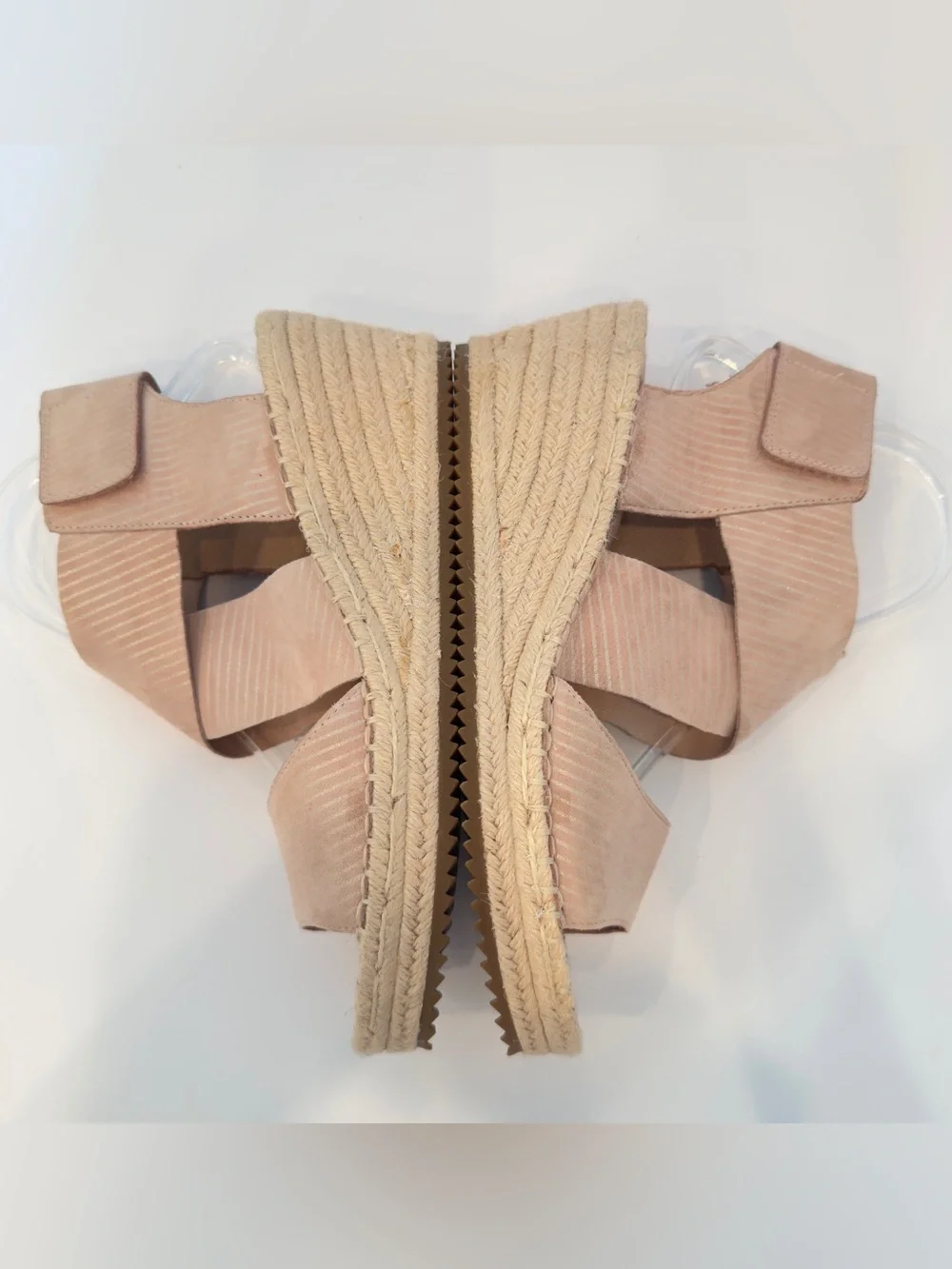 Eileen Fisher Willow Tumbled Leather Wedge Espadrille Sandals Blush Pink 10